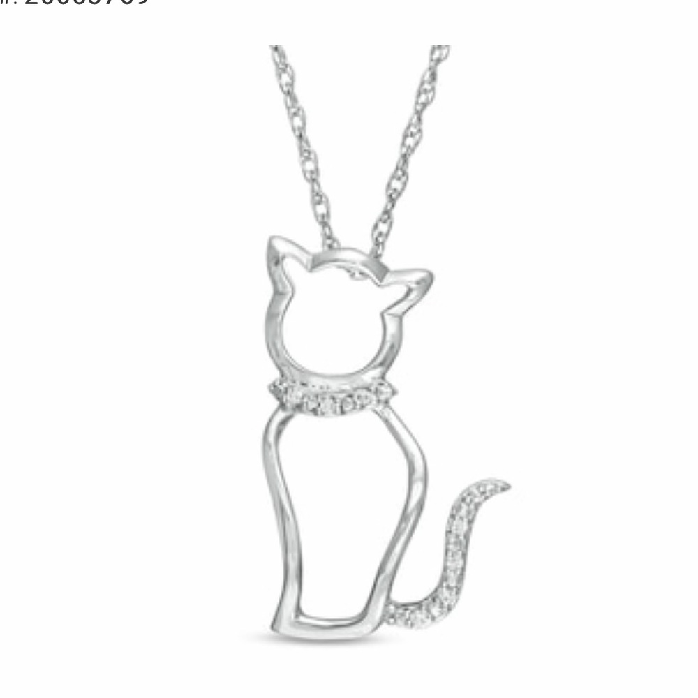Diamond Accent Cat Pendent in Sterling Silver